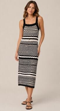 NWT Joie Striped Knit Crochette Midi Dress Black White Sleeveless Size Medium